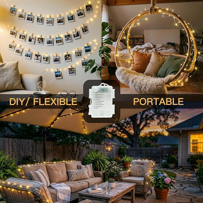 Fairy Lights Battery Operated 33ft 100 LED String Lights Remote | Battery Operated, Copper Wire, Twinkle Lights, Indoor,Outdoor, Wedding,Christmas