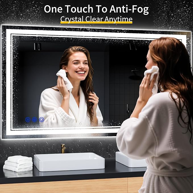 55"x30" LED Bathroom Mirror with Lights,Anti-Fog,3 Color Modes