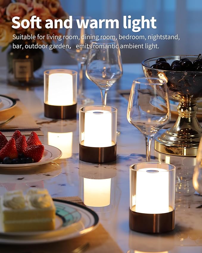 4" Black Cordless Table Lamp Set of 2, Outdoor Rechargeable Lamp | LED, Battery Operated, Portable, Touch Night Light for Dining Room, Camping, Bar, Party, Bedside, Bedroom, Home Decor, Gift