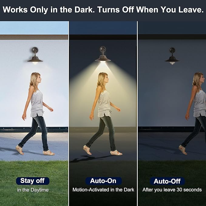 Motion Sensor Light Bulbs for Outdoor Indoor,12W(100W Equivalent) A19 E26 3000K Soft White Motion Activated Dusk to Dawn Outdoor Light Bulb for Front Door Porch Garage Basement Hallway, 4 Pack