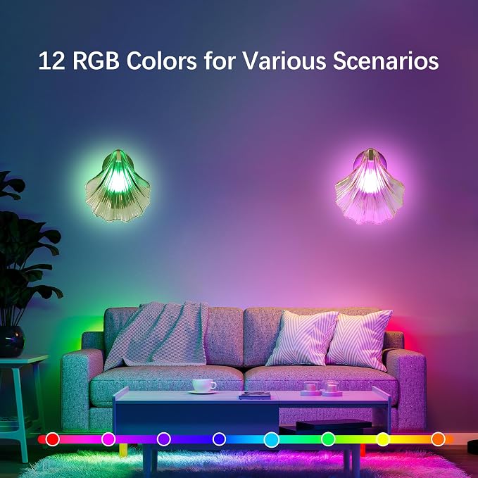 Vintage Battery Operated Wall Sconces with Remote, Amber Rechargeable Wireless Wall Sconces with Magnetic LED Bulbs, Indoor Shell Shaped Wall Lights for Living Room, Bedroom, Doorway, Set of 2