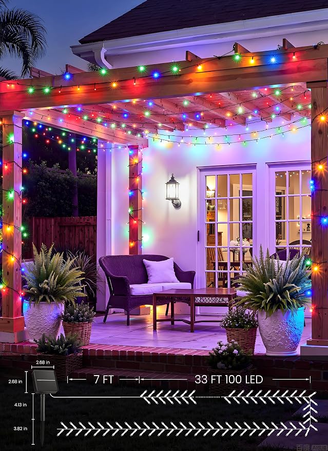 Brightown 2 Pack Solar String Lights Outdoor Waterproof, 80 FT 200 LED | Solar Powered Christmas Lights with 8 Modes, Auto On/Off, Patio Lights for Outside Tree Garden Party Decor (Multicolor)