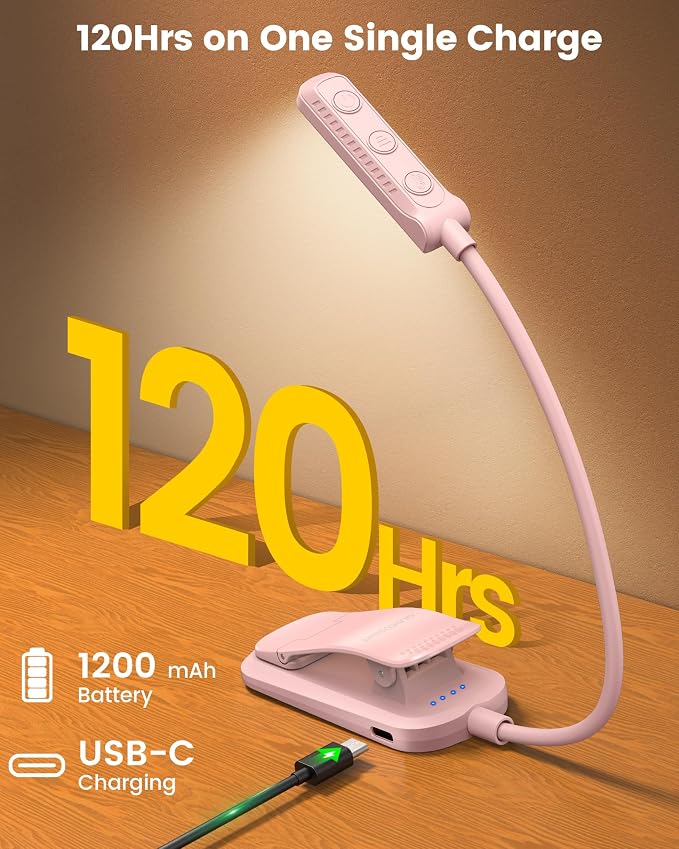Glocusent 13 LED Book Lights for Reading at Night, Gifts for Book Lovers | Rechargeable Eye-Caring 3 Amber Colors Stepless Dimming, Travel Clip-on Lamp, Christmas Stocking Stuffer Reader Men Women Kid
