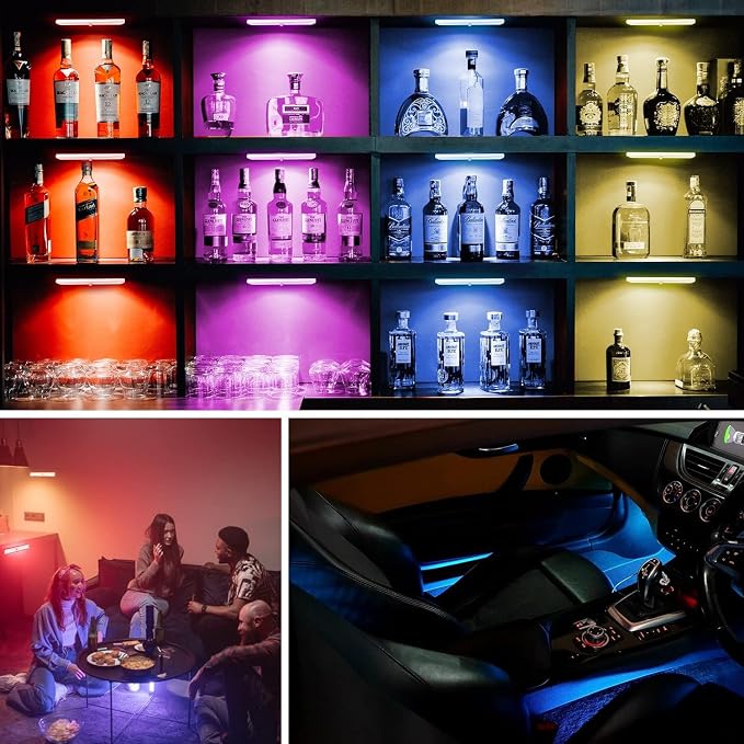 Under Cabinet Light Wireless with Remote, 15 Color RGB Magnetic Led Light Bar, 48-LED Rechargeable Closet Lights, 3 Timer & 4 Modes, LED Under Lighting for Kitchen, Pantry, Bedroom, Stairs (4 Pack)
