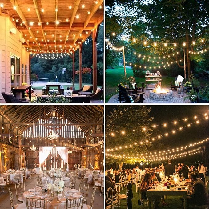 Achin Outdoor String Lights White 400FT(100ft*4) Patio Lights Outdoor Waterproof with 212 LED Bulbs(12 Spare) Shatterproof G40 Globe String Lights for Outside Wedding Backyard, White Wire, 2700K