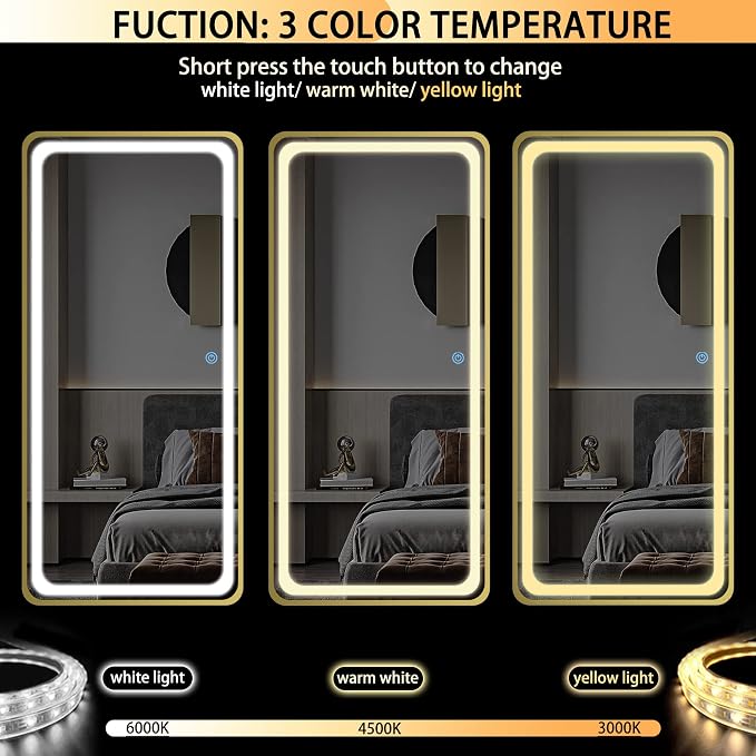 Hasipu Full Length Mirror with Lights, 71" x 28" LED Floor, Full Body Dressing Standing, Hanging Mounted Mirror, Round Black