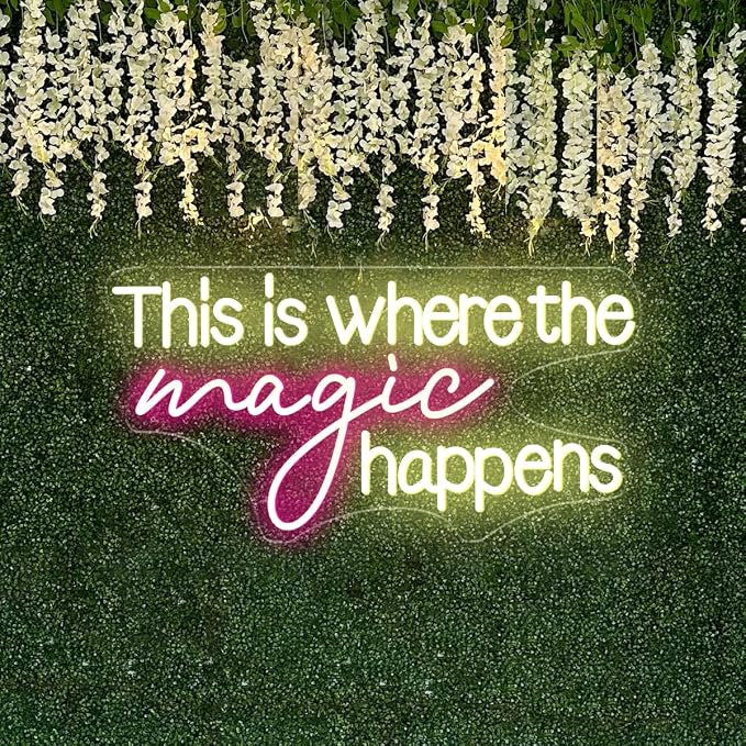 Large This Is Where The Magic Happens Neon Signs, Dimmable Neon Light Signs with ON/OFF Switch, LED Neon Light Sign for Living Room Home Gym Decor, Wedding Birthday Party Neon Sign, 25x13 Inch