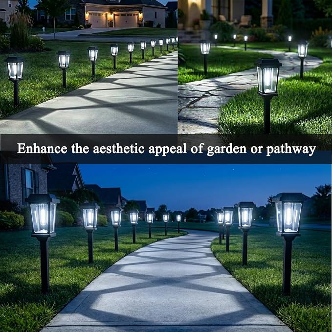 Solar Pathway Lights Outdoor Waterproof 10 Pack LED Garden Lights | Solar Powered Pathway Lights Waterproof Auto On/Off Bright Cool White Outdoor Solar Lights for Yard Path Walkway Driveway