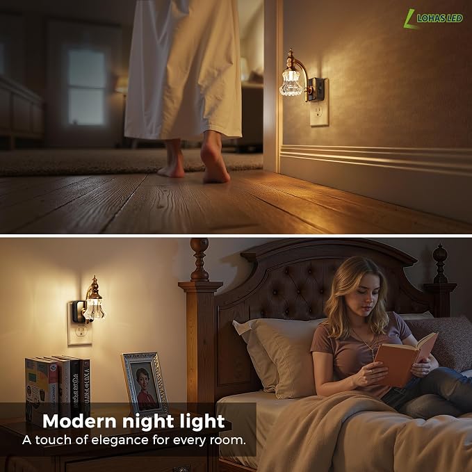 L LOHAS LED Night Lights Plug into Wall, 3000K Soft White | Flower Night Lights with Dusk to Dawn Sensor, 0-100lm Adjustable Brightness, for Hallway Bedroom Stairway