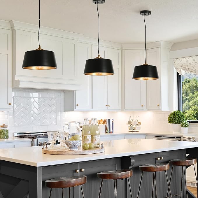 KSANA Pendant Light Fixtures, Modern Pendant Hanging Lights Black and Gold Farmhouse Pendant Light for Kitchen Island, Dining Room, Hallway, Entryway