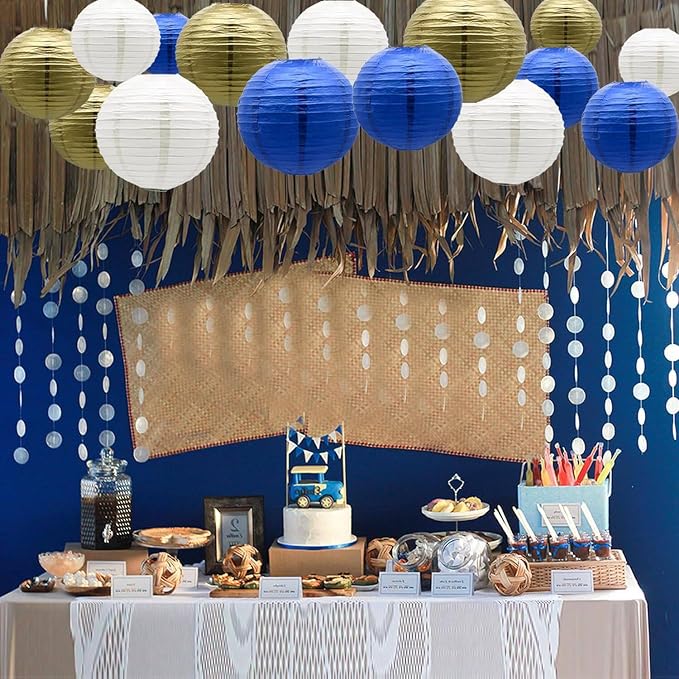 12Pcs 6,8,10,12 Inch Mixed Sizes Royal Blue Paper Lanterns Decorative Chinese, Japanese Hanging Round Paper Lanterns for Birthday, Wedding, Christmas, Bridal, Home Decor, Party Decoration