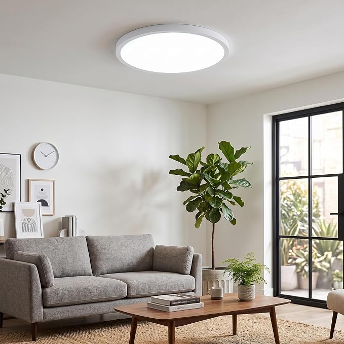Flush Mount 12 Inch Ceiling Light Fixtures 24W Ultra-Thin 0.7" | 5CCT 2700K-3500K-4000K-5000K-6500K, Edge-Lit LED Round Flat Panel Light for Living Room Bedroom Bathroom Hallway, White