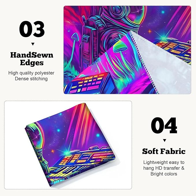 BVBOX Blacklight Space Astronaut Tapestry UV Reactive Galaxy Planet Glow in Dark Tapestries Black Light Poster Neon Wall Hanging Art for bedroom Living Room (Astronaut Play the Keyboard-1M)
