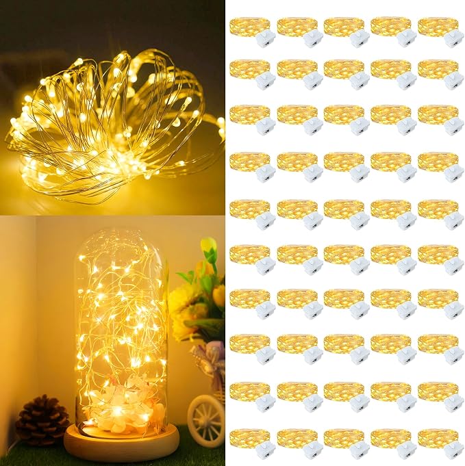 50 Pack Fairy Lights Battery Operated, 7ft 20 LED 3 Modes Speed Twinkle Mini String Lights Waterproof Silver Wire Firefly Starry Lights for Mason Jars Wedding Party Christmas Decorations