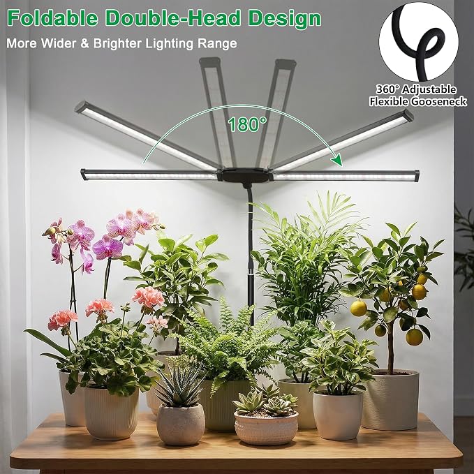 2-Pack Grow Light for Indoor Plants Growing,6000K LED Lamp for Desk Plants | Desk Light with Red Blue LED for Pot Succulents Seeds, Light Strip Foldable & Height Extendable 9-25'', Auto Timer 4 8 12Hrs