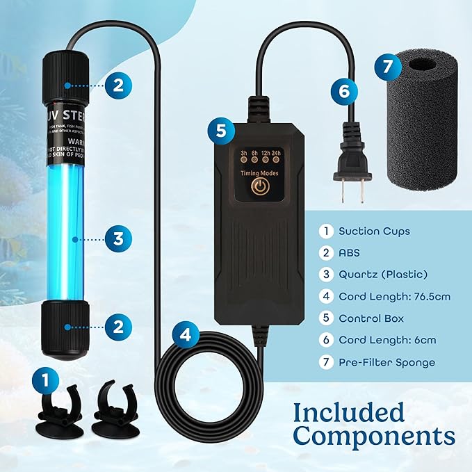 11W UV Light for Aquariums with 4 Timer Modes | UV-C Light for Sump Filters, Top & Bottom Filter Boxes, External Filter Chambers, Hang-On-Back Filters & Small Ponds – Keeps Fish Tanks Clear & Healthy