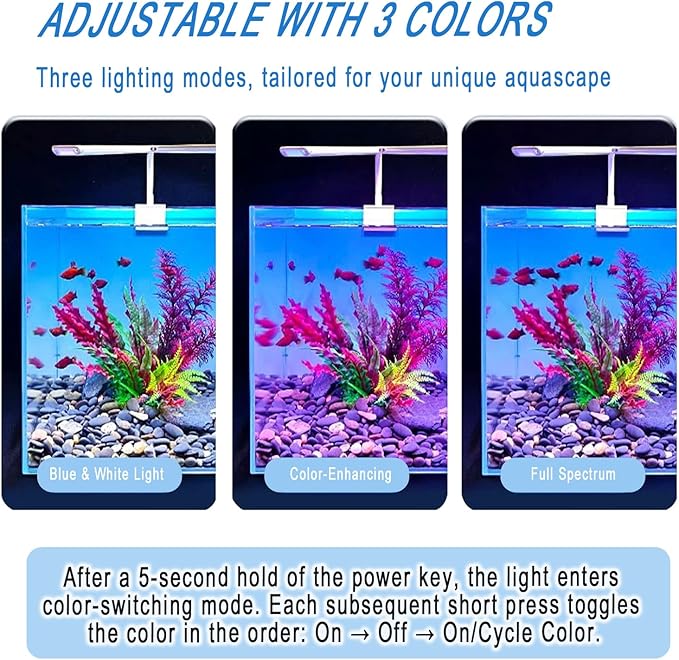 Led Aquarium Light Clip on Fish Tank Light Full Spectrum Plants Lights with Timer Auto On Off, 3 Colors Mode, 360° Adjustable 2 Light Bar, Aquarium Lamp Suitable for 20-40 Gal Fish Tank