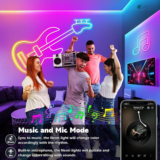 AILBTON 32.8Ft Neon Rope Lights,Flexible Led Rope Lights Control with App/Remote,Multiple Modes Music Sync Gaming RGB Led Neon Lights for Bedroom Outdoor