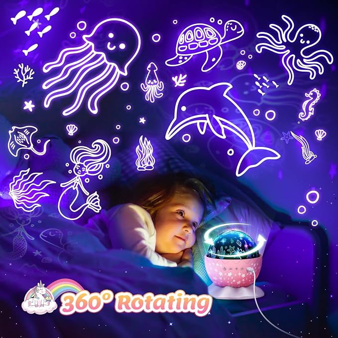 Unicorn Night Light Kids Toys, Birthday Gifts for 3 4 5 6 7 8 9 10 Years Old Girls, 3 in 1 Unicorns & Starry Sky & Sea World Night Projector for Kid Ages 3-12, Night Lamp for Bedroom Decor