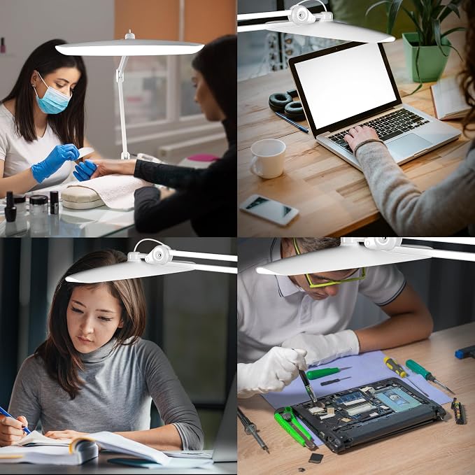 3000 Lumens Adjustable LED Desk Lamp & Task Lamp - Bright, Dimmable Lighting for Office, Crafts, Nails &Salon with Clamp (CCT, White)