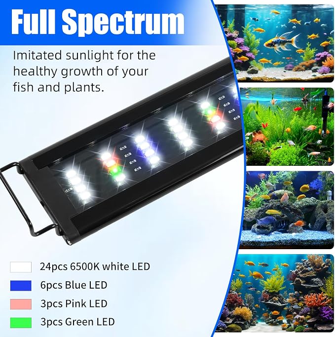 AQUANEAT LED Aquarium Light with Timer for 12-16 Inch Fish Tank, Brightness Adjustable, Full Spectrum, Low Medium Light Plant Lamp