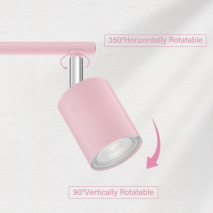 Track Lighting Fixture Ceiling, Modern LED Track Lights Kit, 4 Lights Ceiling Lighting for Kitchen, Rotatable Spotlight Heads, Wall Mount Spot Lighting for Island/Bedroom, Pink Home Decor(GU10 Socket)