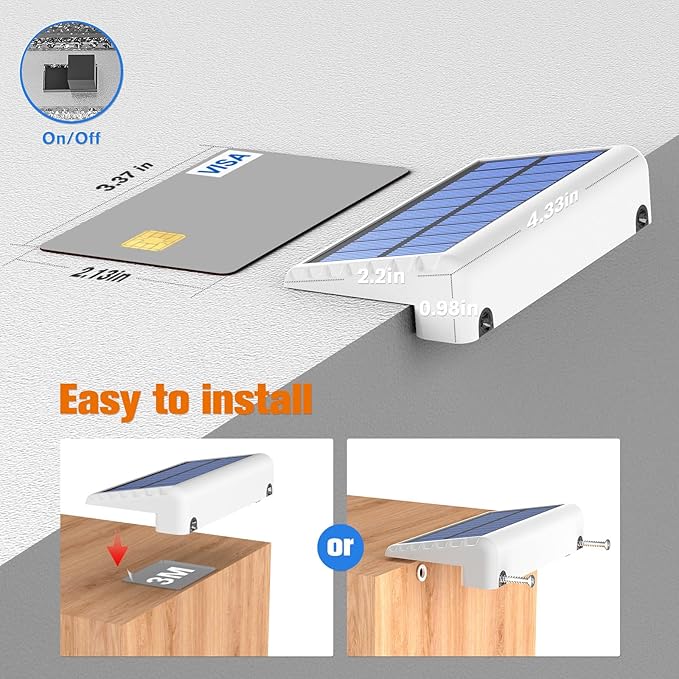 NIORSUN Solar Fence Lights Outdoor 8 Pack, IP65 Waterproof Large Size LED Solar Deck Lights with Lenses, Auto ON Off Warm White Step Lights for Outside, Patio, Fence, Yard and Railing Decor (White)