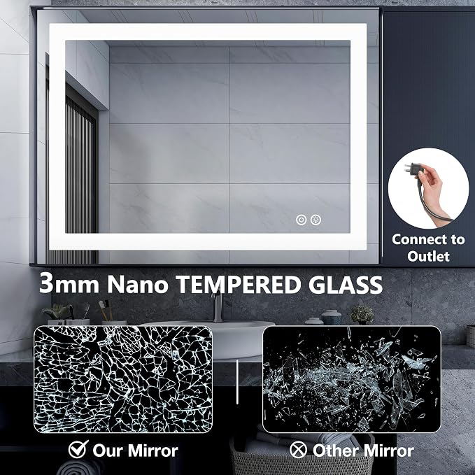 DUMOS 24.1"x32.1" LED Bathroom Mirror, Bathroom Vanity Mirror | Smart Anti-Fog, Front Light and Backlit, 3 Color Temperatures, Dimmable, Memory Function