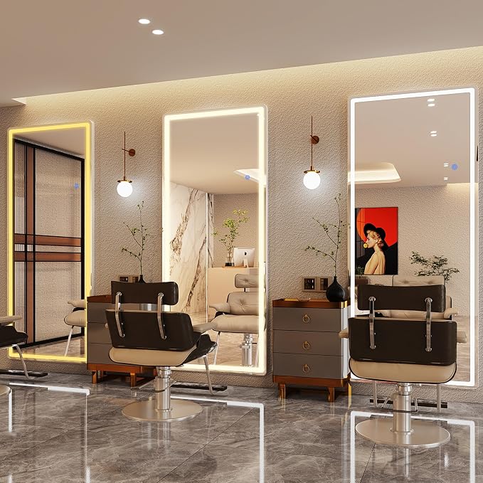 Antok LED Full Length Mirror with Light, 56"x20" Lighted Full Body Mirror with Stand, Dimmable & 3 Color Lighting Standing/Leaning/Wall Mounted Vanity Mirror for Bedroom Cloakroom Livingroom(Rect)