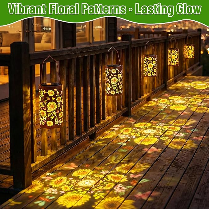 2Pack Colorful Solar Lanterns Outdoor Waterproof, Garden Decor Gifts for Women Mom Grandma - LED Colorful Sunflower Solar Powered Lights Metal Hanging Lantern for Outside Garden Patio Yard Lawn Porch