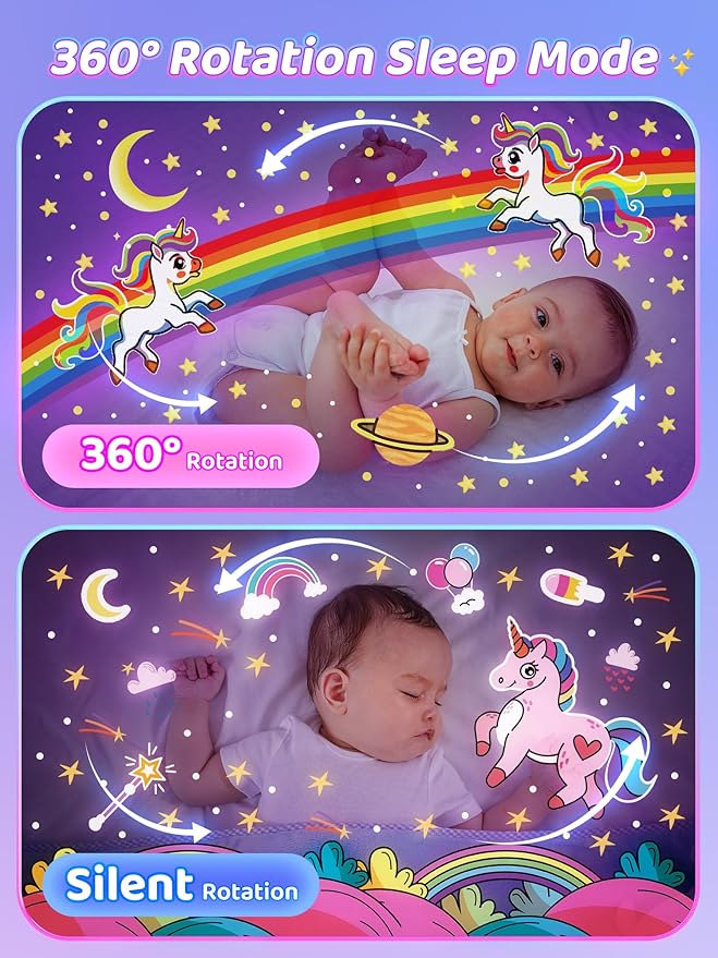 Carousel Night Light for Kids, 15 Music+15 Films+315 Colors Star Projector for Kids Night Light Projector, 360°+Remote+1200mah Unicorn Toys for Girls Room Decor, Baby Learning Toys Easter Gifts Bunny