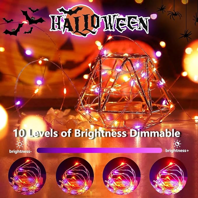 3PK Orange and Purple Halloween Fairy Lights Battery Operated with Remote | 8 Lighting Modes, Remote Control, Timer & Dimmable, Total 78FT 240LED Twinkle Lights for Outdoor Indoor Halloween Home Decor