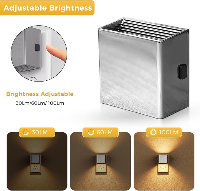 L LOHAS LED Night Light,Night Lights Plug into Wall,[2-Pack] | Dimmable Night Light with Light Sensor,3000K Warm White,Silver Nightlight for Bathroom Hallway Kitchen
