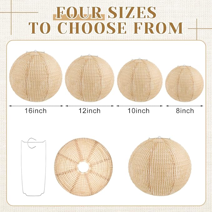 12 Pcs Print Burlap Paper Lanterns Round Chinese Paper Lanterns Farmhouse Boho Classroom Home Decor Classroom Sweet Birthday Party Ceremonial Event (16 Inch)