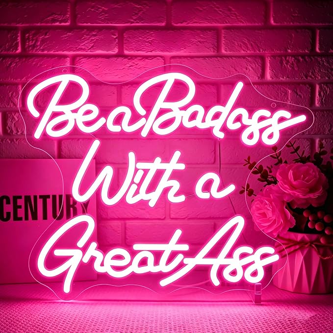 Pink Neon Sign Led Sign Neon Signs for Wall Decor Neon Lights | Be A Badass with A Great Ass Led Light Up Sign, Pink Room Decor, Girls Gift, Party, Gym Wall Decor, 5V USB Powered