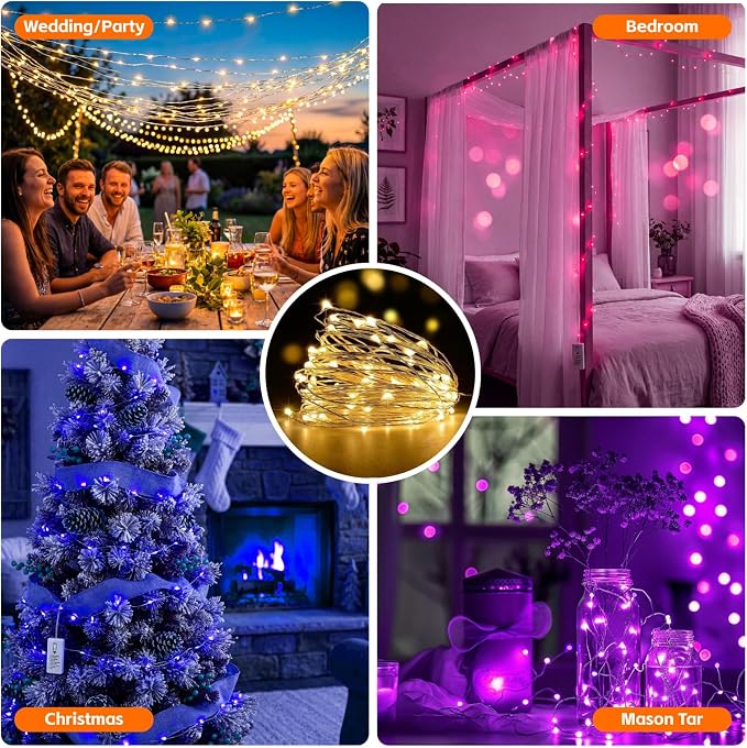 6 Pack Rechargeable Fairy Lights,7ft 20LEDs, Remote & DIY Timer | Dimmable Silver Wire, Mini Twinkle Lights, For Mason Jar, Indoor Christmas Bedroom Wedding Decor, Multicolor