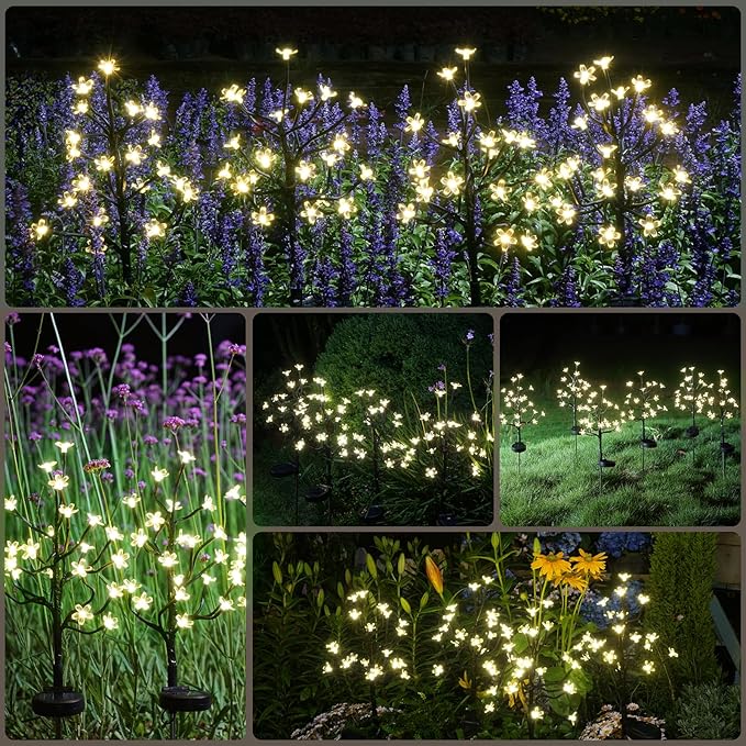 Solar Garden Lights Outdoor Waterproof,Garden Decor Solar Flowers For Outside Decorative,2Pack 2Modes Solar Powered Fairy Outdoor Decorations for Yard Patio Pathway, Gardening Gifts Mothers Day