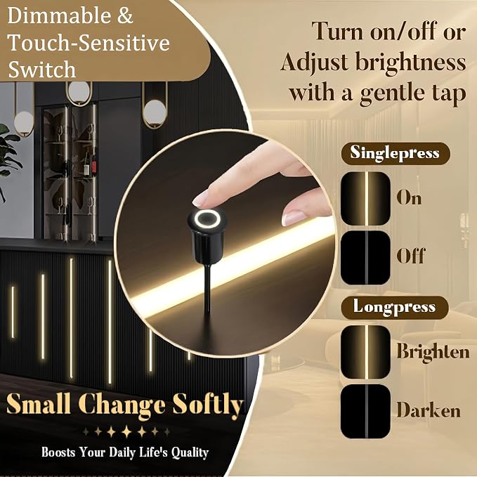 6-Lights LED Recessed Lighting Wall Panel Lights,Self-Adhesive Wood Slat Wall Panel Strip Light,4000K Touchable Switch Dimmable LED Aluminum Channel lamp,Under Cabinet Light(39in+31.5in+23.6in)
