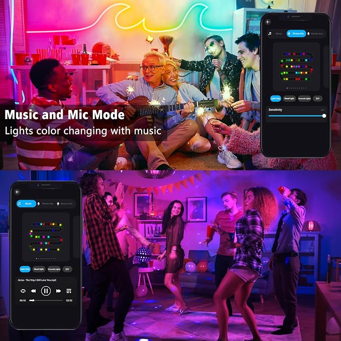 32.8Ft LED Neon Rope Lights, RGB Built in Chip Neon Strip Lights | Waterproof Led Neon Lights with Remote APP Control, Music Sync, 24V IP68 for Bedroom Gaming Room Outdoor