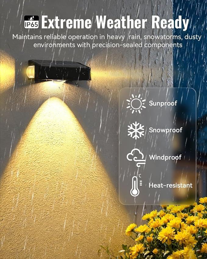 Solar Fence Lights Outdoor 6 Pack, Deck Lights with 12 Mode RGB Color Changing, Warm/Cool White, IP65 Waterproof Dusk to Dawn Solar Light for Fence, Wall, Patio, Step, Backyard, Outside