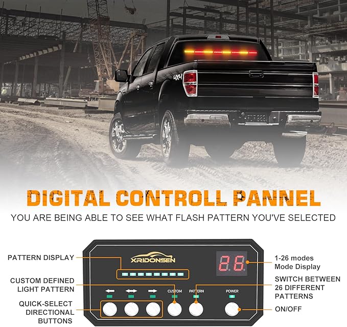XRIDONSEN 35 inch Amber Red Traffic Advisor Light Bar 48 LED Emergency Strobe Lights Safety Warning Lights Front/Rear Window w/Display Controller for Firefighter Law Enforcement Vehicles Trucks