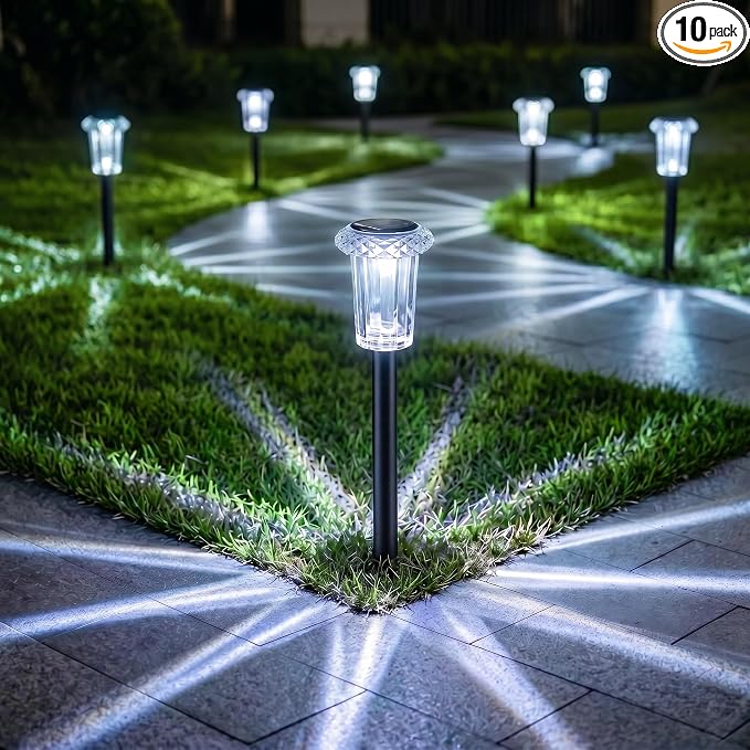 Eyrosa Solar Pathway Lights Outdoor Waterproof, 10 Pack Cool White Solar Garden Lights, Diamond-Cut Starlight Decor, Stake Lighting for Yard Path Walkway Driveway Patio Lawn Outside