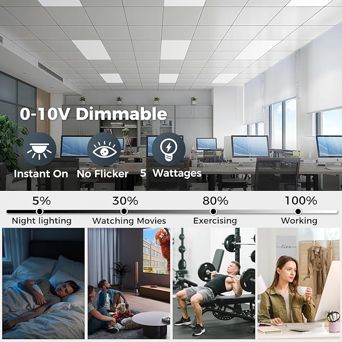 36Pack 2x4 LED Flat Panel Light, 7700LM 30W-70W Dimmable & Selectable, 5CCT 3000K-6500K Adjustable Recessed Troffer, for Drop Ceiling, Office, Kitchen, Garage, School (36 Pack)