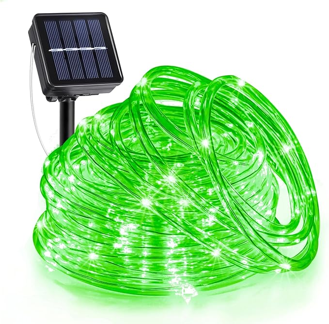 33FT 135 LED Solar Rope Lights Outdoor Waterproof, Green Solar Rope Lights for Outside 8 Modes, Solar Powered Fairy Light for Camping Patio Garden Fence Trampoline Holiday Decorations