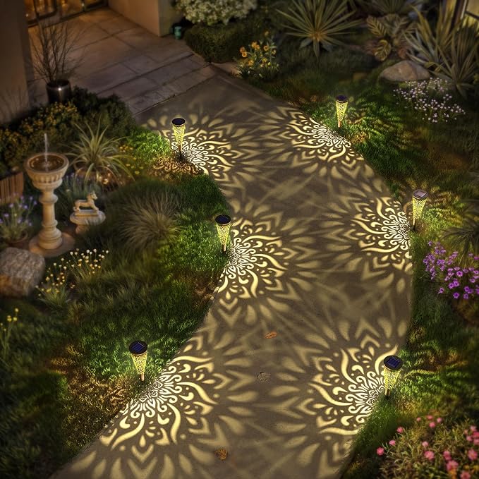 6 Pack Solar Lights Outdoor Garden Decorative Mandala Solar Garden Lights with Warm Light Waterproof Solar Pathway Landscape Lights for Path Backyard Walkway Yard Decor, Gardening Gifts for Women