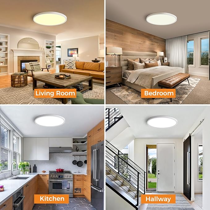 slochi 12Pack LED Flush Mount Ceiling Light,280W Equivalent Super Slim LED Ceiling Light, 3000K-6500K Selectable, 24W 2800Lm Round Light Fixture for Bedroom, Bathroom, Closet, Hallway