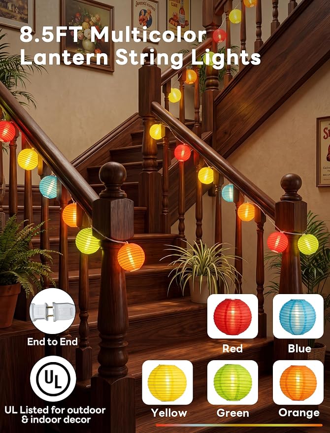 Multicolor Lantern String Lights,Colorful Hanging Lanterns String Light in Home & Garden Decorative Lights for Indoor Outdoor Patio Party Wedding Bedroom Bistro Bar