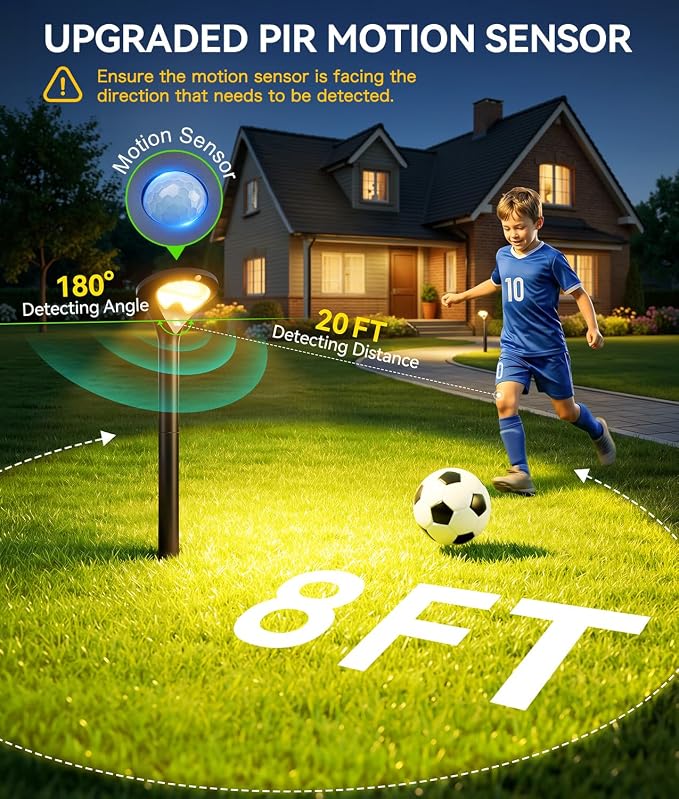 Solar Pathway Lights Outdoor with Motion Sensor, 6 Pack Security Solar Garden Lights, 400LM Bright LEDs, Larger Glass Panel, 3 Modes Waterproof Path Lights for Yard Patio Walkway Driveway