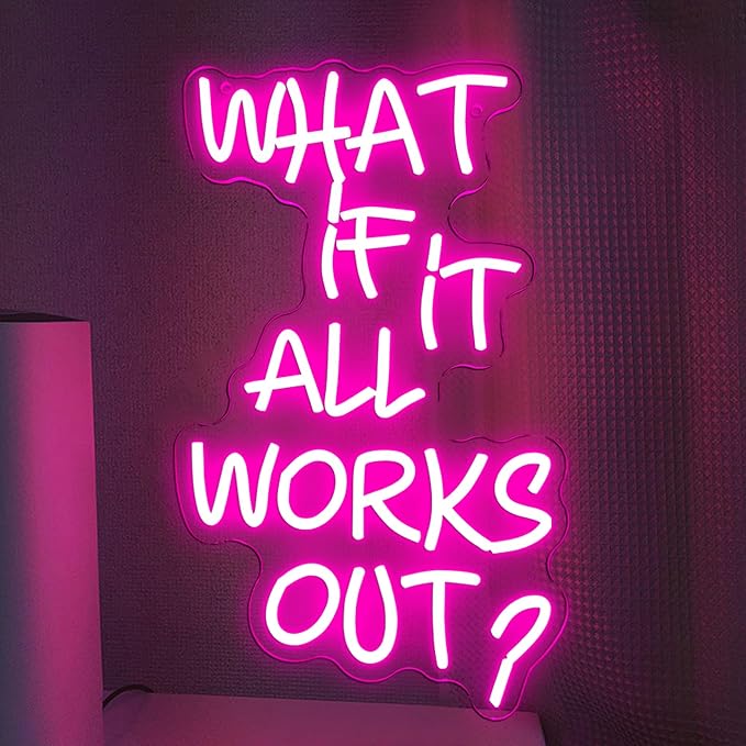 Allball What If It All Works Out Neon Sign, Motivational Neon Light LED Inspiration Dreamer Sign USB Powered Dimmable, for Office Bedroom Game Room Reading Room Dreamer Provide Wall Decor(16.1*10.8 In)