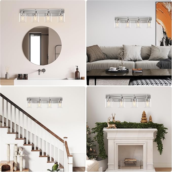 Bathroom Vanity Light,4 Light Nickel Light Fixture with Thickened Clear Glass Shade, 21 inch Dimmable Modern Wall Sconce, Bathrooms Vanity Light Over Mirror for Bathroom